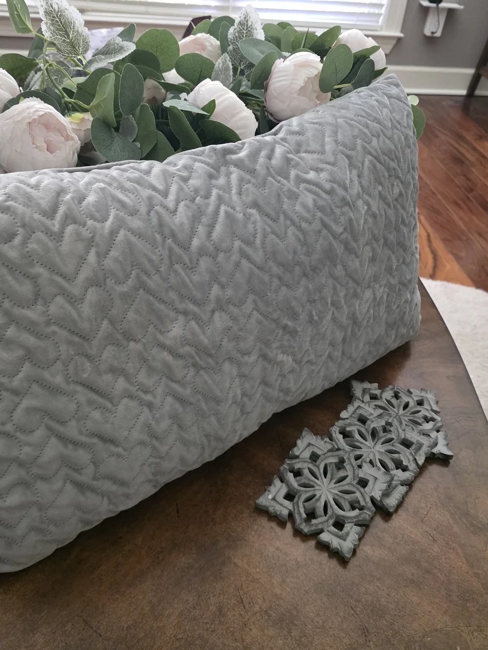 Gray Quilted Lumbar Pillow and Dark Gray Back Cushion Set